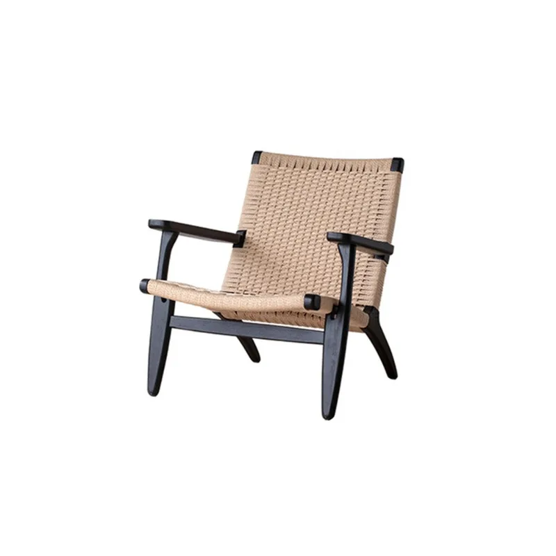 

Solid wood balcony reading leisure chair single sofa living room chair rope weaving lazy home back chair