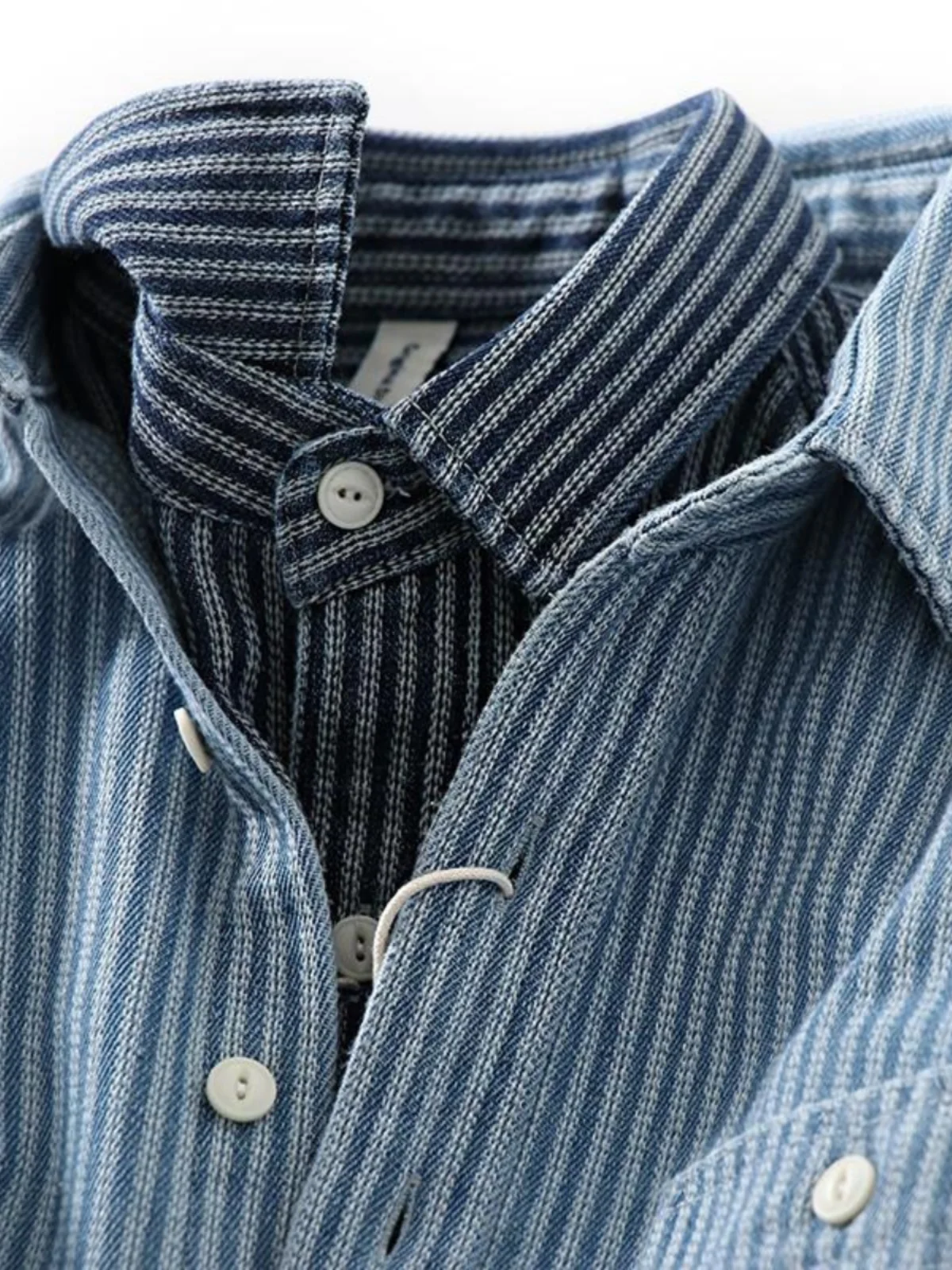 American Style Casual Striped Shirt Men's Japanese Retro Heavyweight Loose Long Sleeve Workwear Shirt Khaki Outerwear