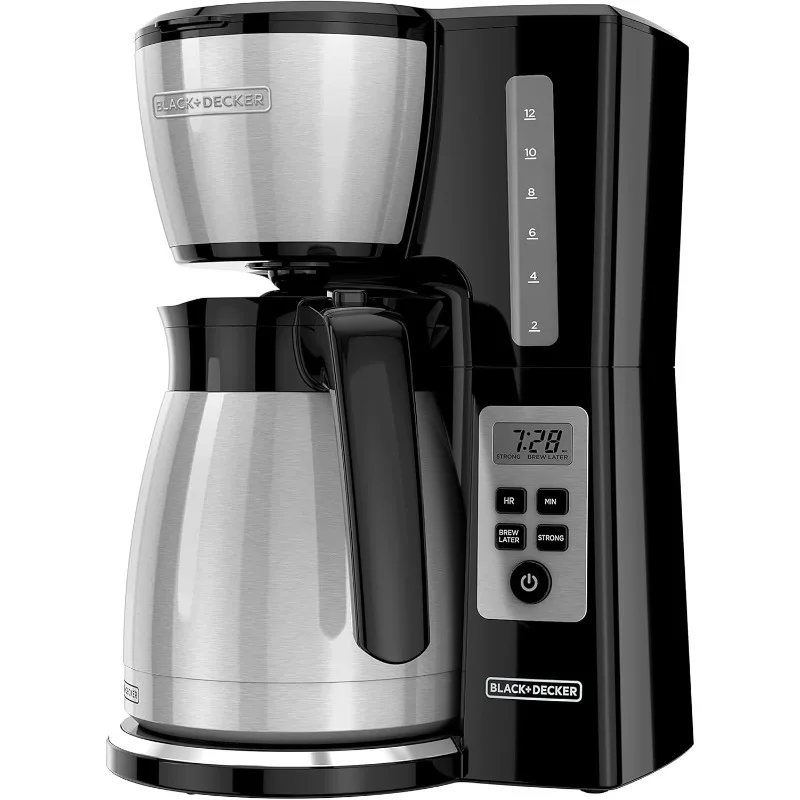 

12 Cup Thermal Programmable Coffee Maker with Brew Strength, Black/Steel