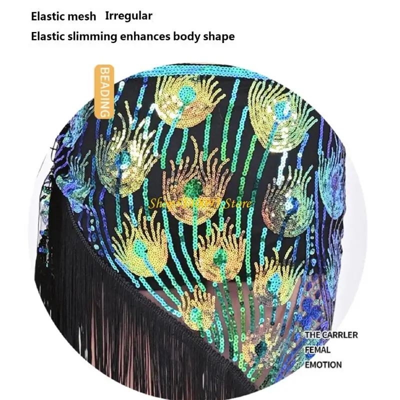 Khăn quàng hông múa bụng DXAE có đính sequin và tua rua lấp lánh cho các buổi biểu diễn chuyên nghiệp Phụ kiện sân khấu