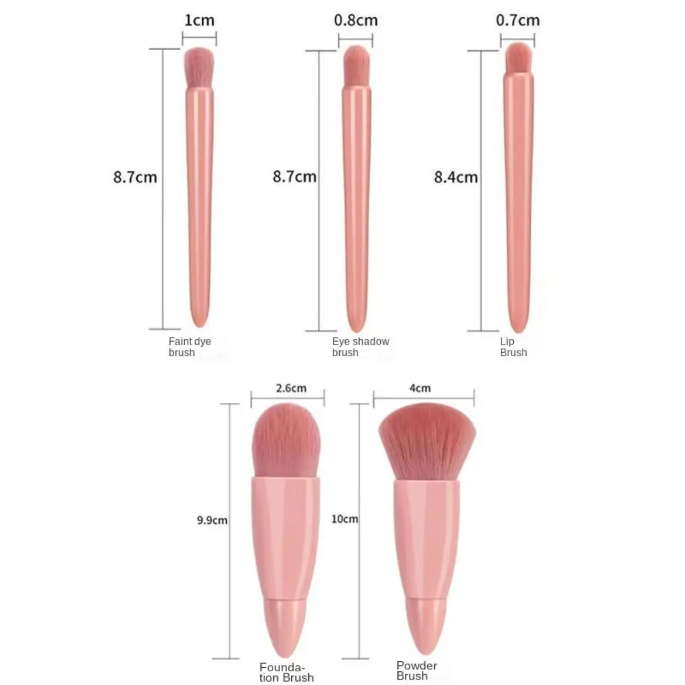 5Pcs Loose Powder Brush Mini Makeup Brushes Set with Mirror Box Eye Shadow Brush Eyebrow Eyeliner Brush Highlighter Brush Blush