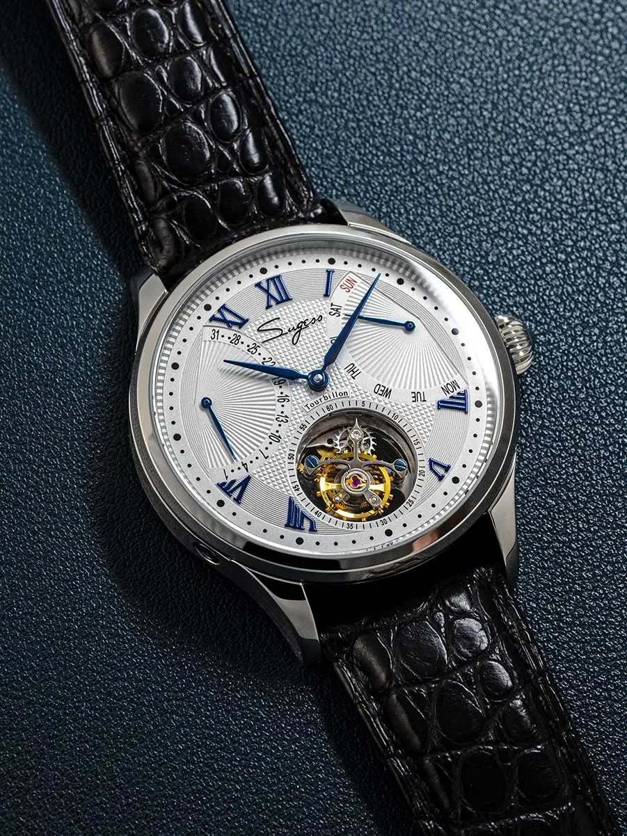 Suggs механизм 8004, автоматические механические мужские часы с турбийоном, подлинный календарь недели, модные мужские часы с турбийоном