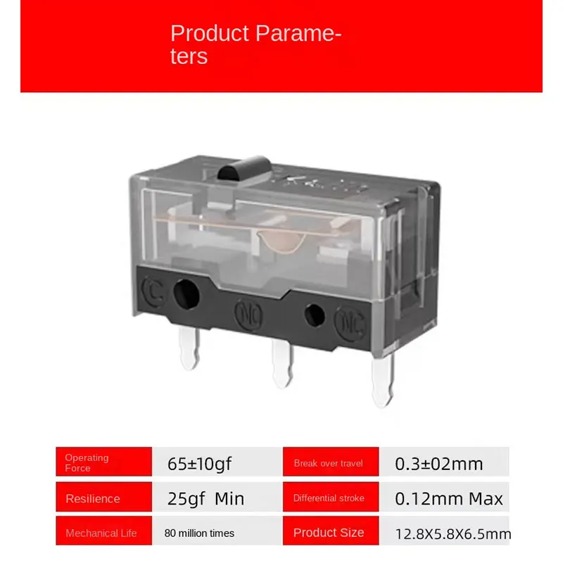 Kailh-microinterruptor de ratón Mamba negro GM8.0, 80 millones de vida útil, 3 pines, botón de punto negro G PROX G903 Razer, piezas de reparación de repuesto