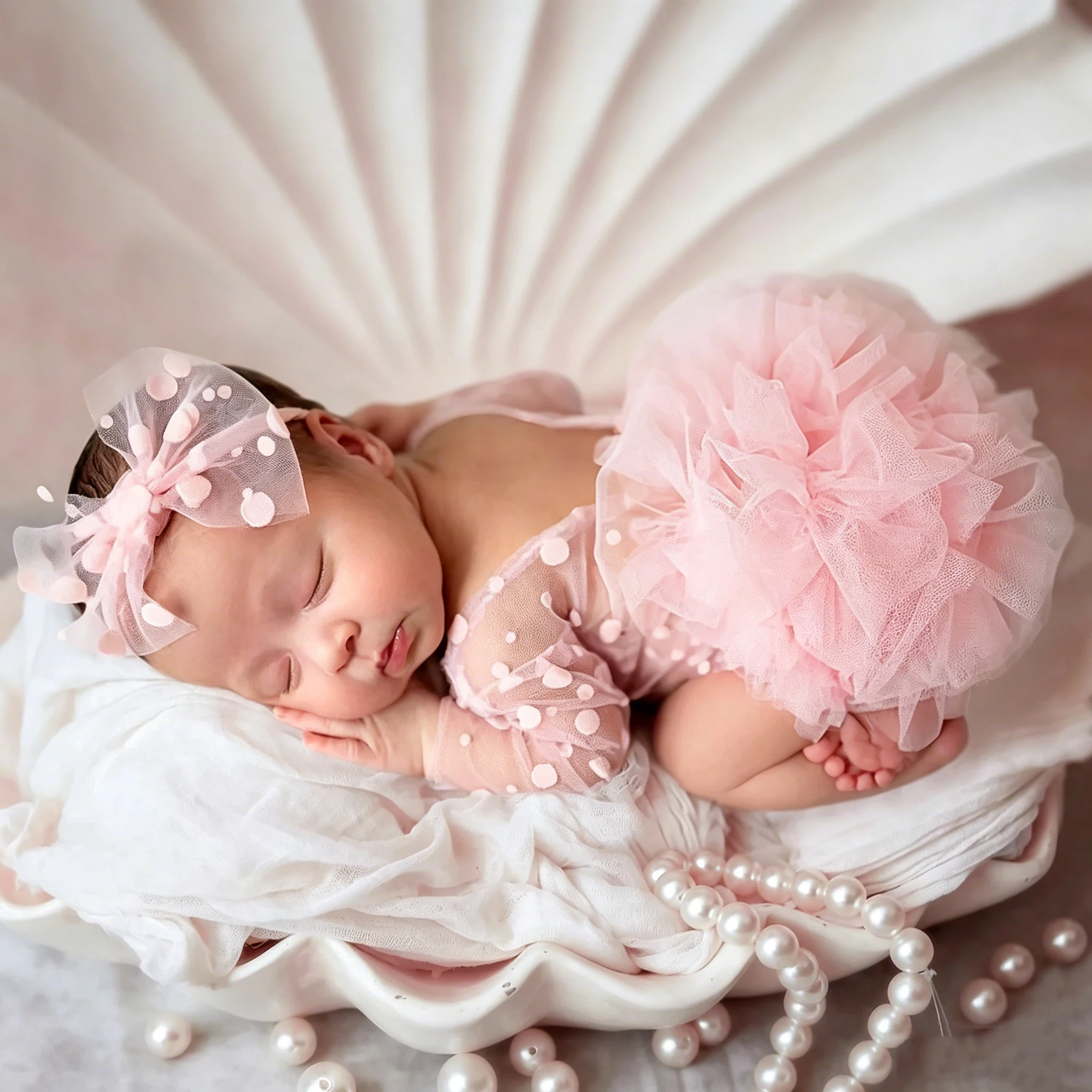 Ylsteed Pink Polka Dot Newborn Photography Romper with Bow Headband Baby Girl Photoshoot Outfits 1 Month Infant Picture Props