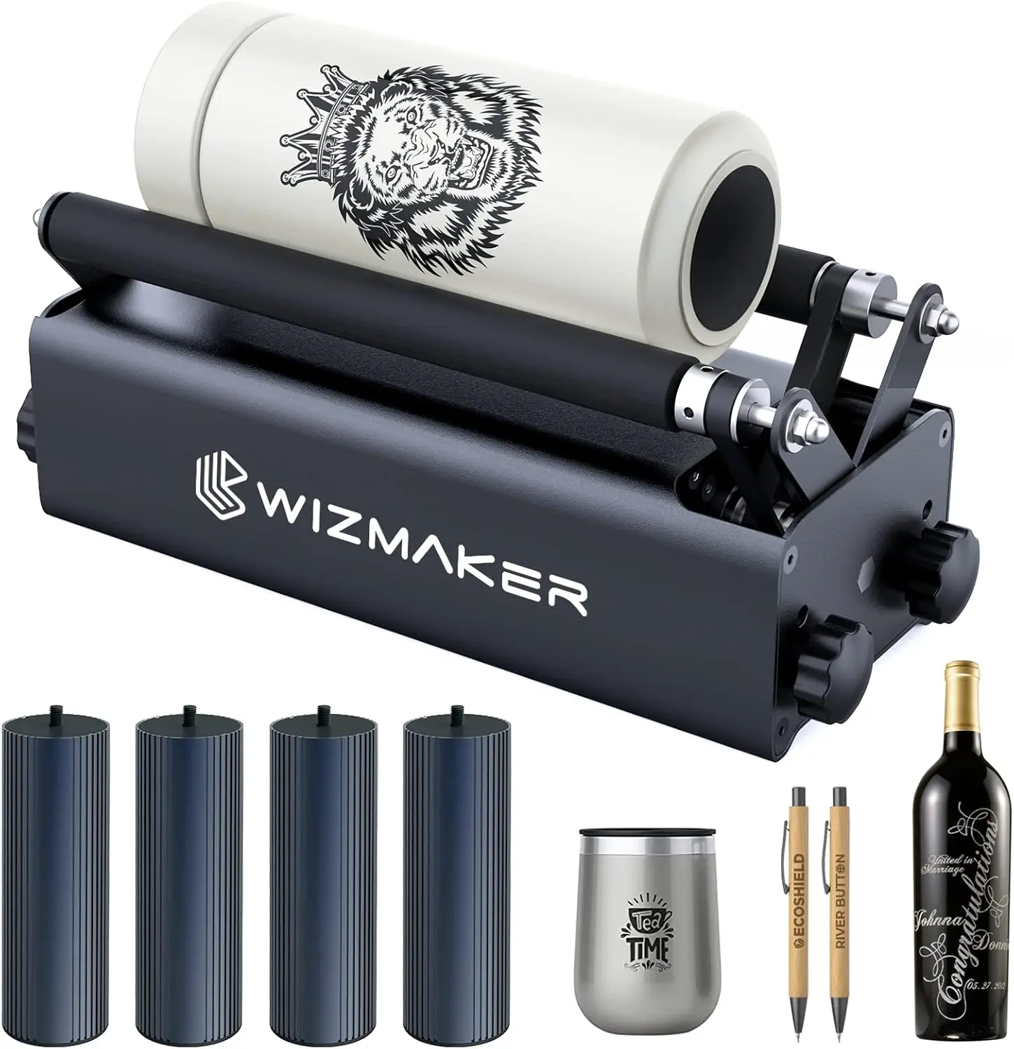 

Wizmaker Laser Rotary Roller, 360° Y-Axis Rotary Engraving Module For Engraving Cylindrical Objects With 4 Heightening Columns,