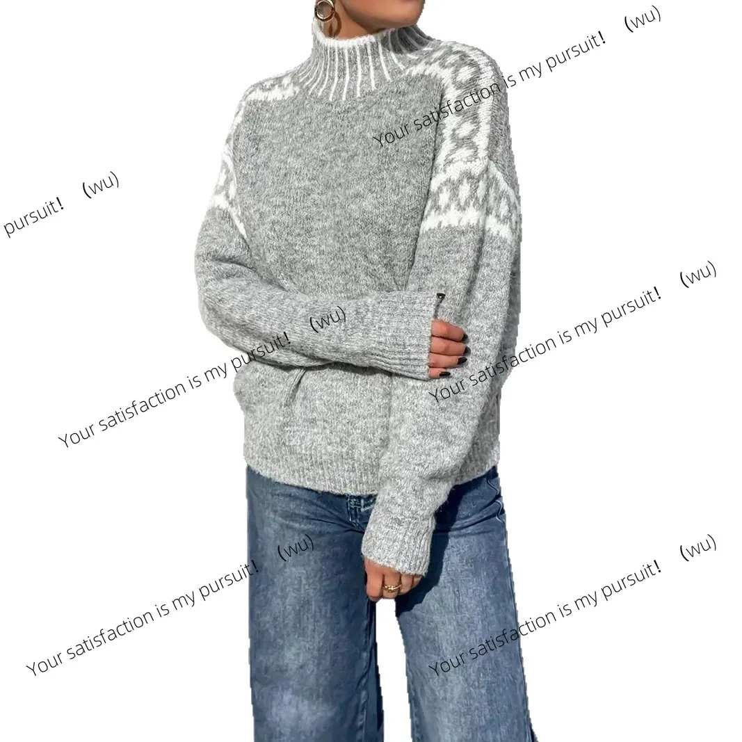 ZOCI-Europa, Amerika, Herbst, Winter Damenbekleidung Rollkragenpullover Design Sinn Muster Kontrastfarbe lockerer Pullover Pullover