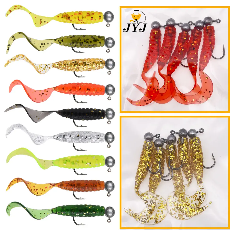 JYJ 5pcs/bag 1g přímočarou hák s 4cm rybaření závrtný červ maggot měkké malý lákat nástraha artificail rybaření chopit se pro okoun crappie nízký