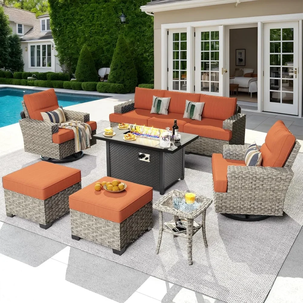 9 Piece Patio Sectional Furniture with 42