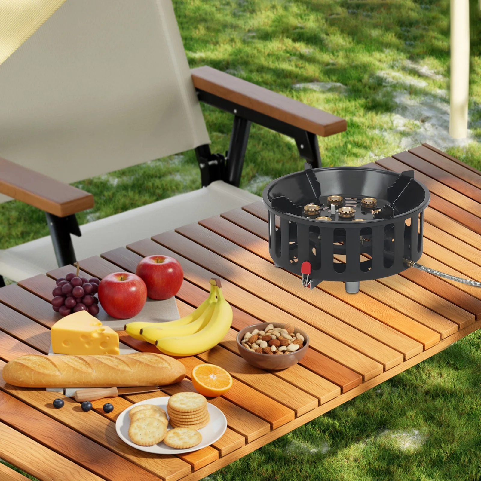 Tragbarer Camping-Gaskocher 21000W Tragbarer Campingkocher Windgeschützter Campingkocher mit Adapter für Outdoor-Picknick und Trekking 23,5 x 11,5 cm