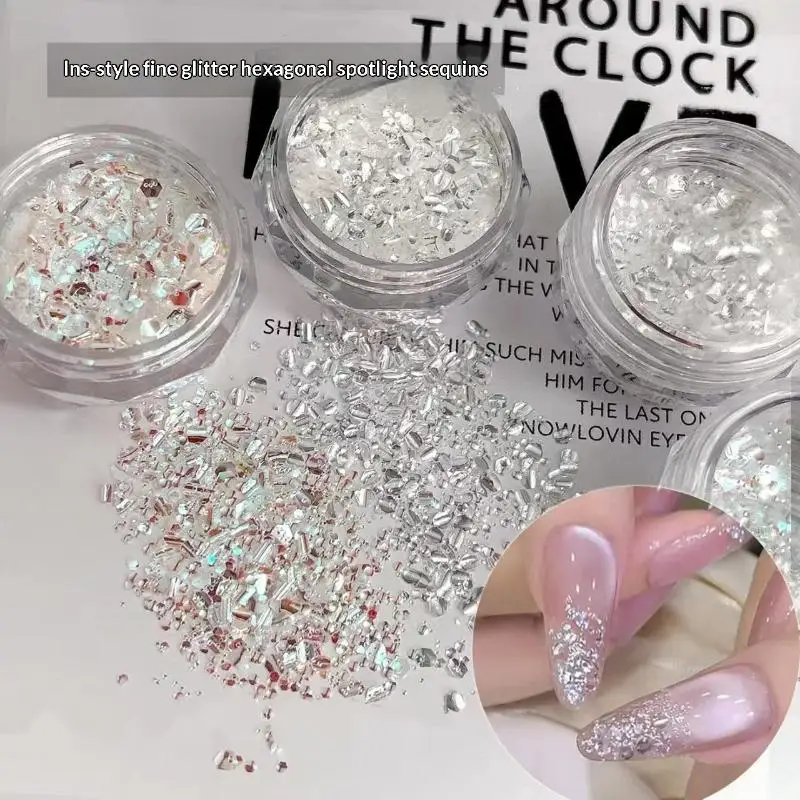 New 1 Jar Of New Glitter Nail Art Sequins Rainbow Aurora Sparkling Sequins Suitable For Salon-Grade Nail Foot Care Art Powder