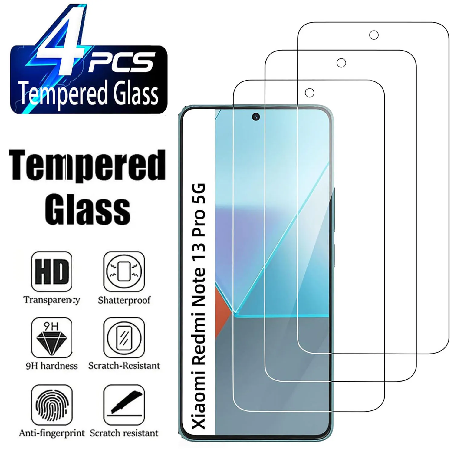 

9H Tempered Glass Film For Xiaomi Redmi Note 13 Pro 5G 2/4Pcs HD Screen Protector Glass
