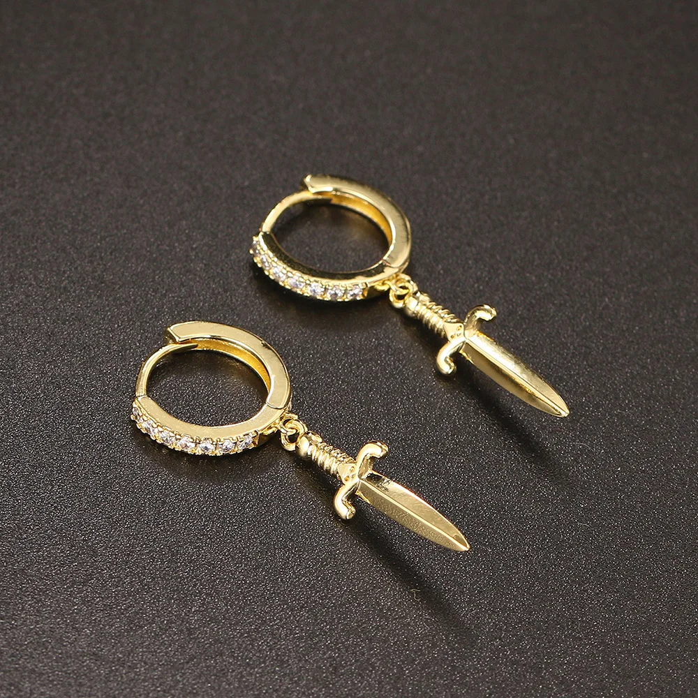 Fashion Sword Pendant Hoop Earrings For Women Man Dagger Ear Cartilage Earings Hip Hop Jewelry Rock Punk Accessories KBE232