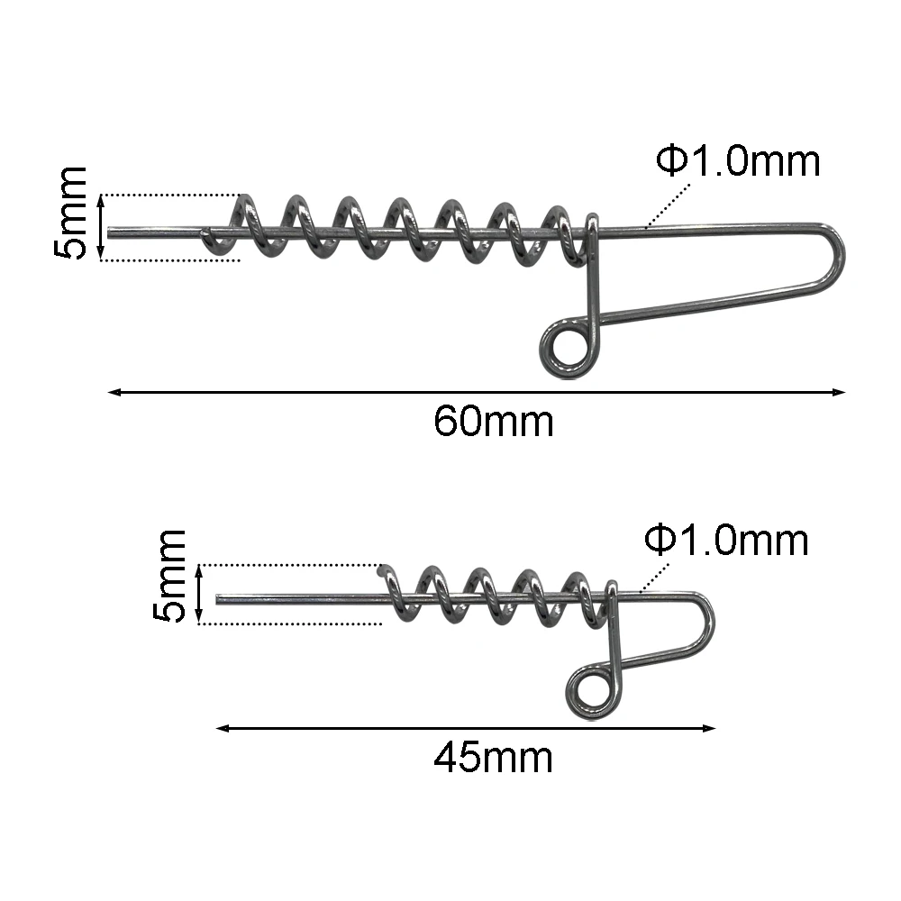 20pcs Spinpoler Shallow Screw fishing accessories for soft lure 45mm/60mm Hook Pin Spring Fixed Lock Fishing Screw Needle