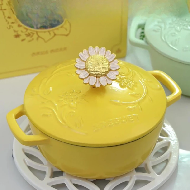 Enameled Cast Iron Dutch Oven16cm, Stew Pot, Cooking Pot, Milk Pan, Heavy Duty, Even Heat, Induction Compatible for Home Kitchen