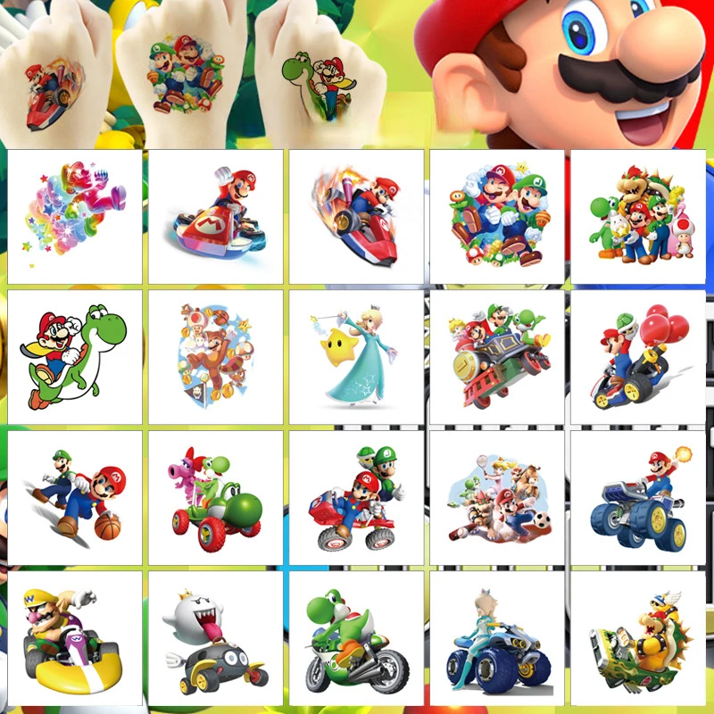 New Models 20Pcs Cartoon Super Mario Bros Tattoo Sticker Children's Reward Sticker Pack Cute Pikachu Laptop Skin Stickers