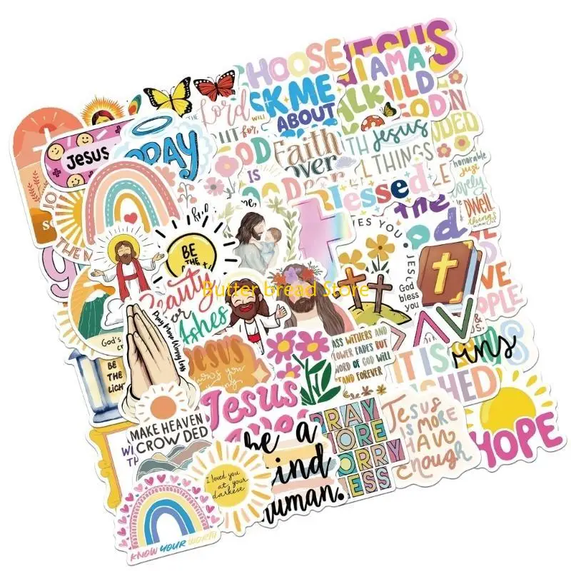 W89C 50PCS الكتاب المقدس اقتباس ملصق ملصق للكتاب المقدس التحفيزي لجهاز الكمبيوتر المحمول زجاجة الماء