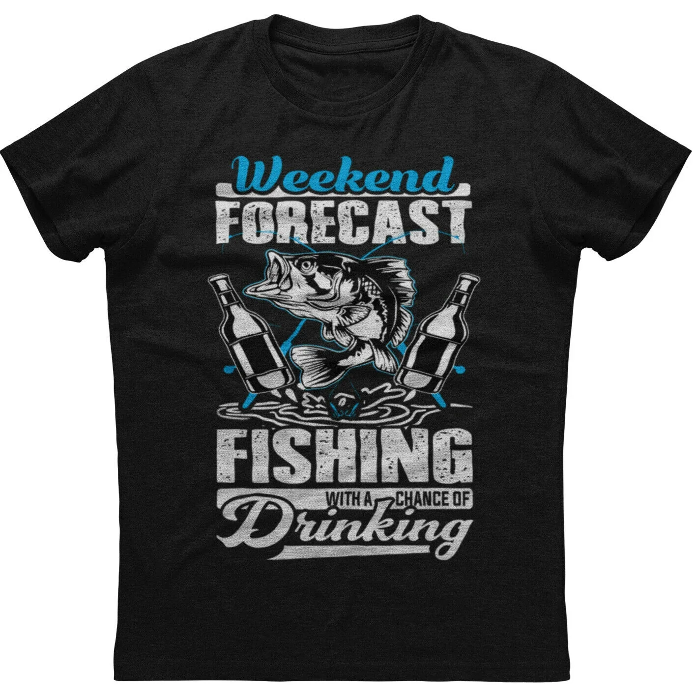 Weekend Forecast Fishing With Drinking Short Sleeve Cotton Black Tshirt Men's 100% Cotton Casual T-shirts Loose Top Size S-3XL