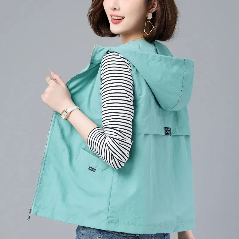 Spring Summer Woman Waistcoat New Casual Liner Sleeveless Jacket Women Zipper Hooded Thin Vest Female Outerwear Chaleco Mujer