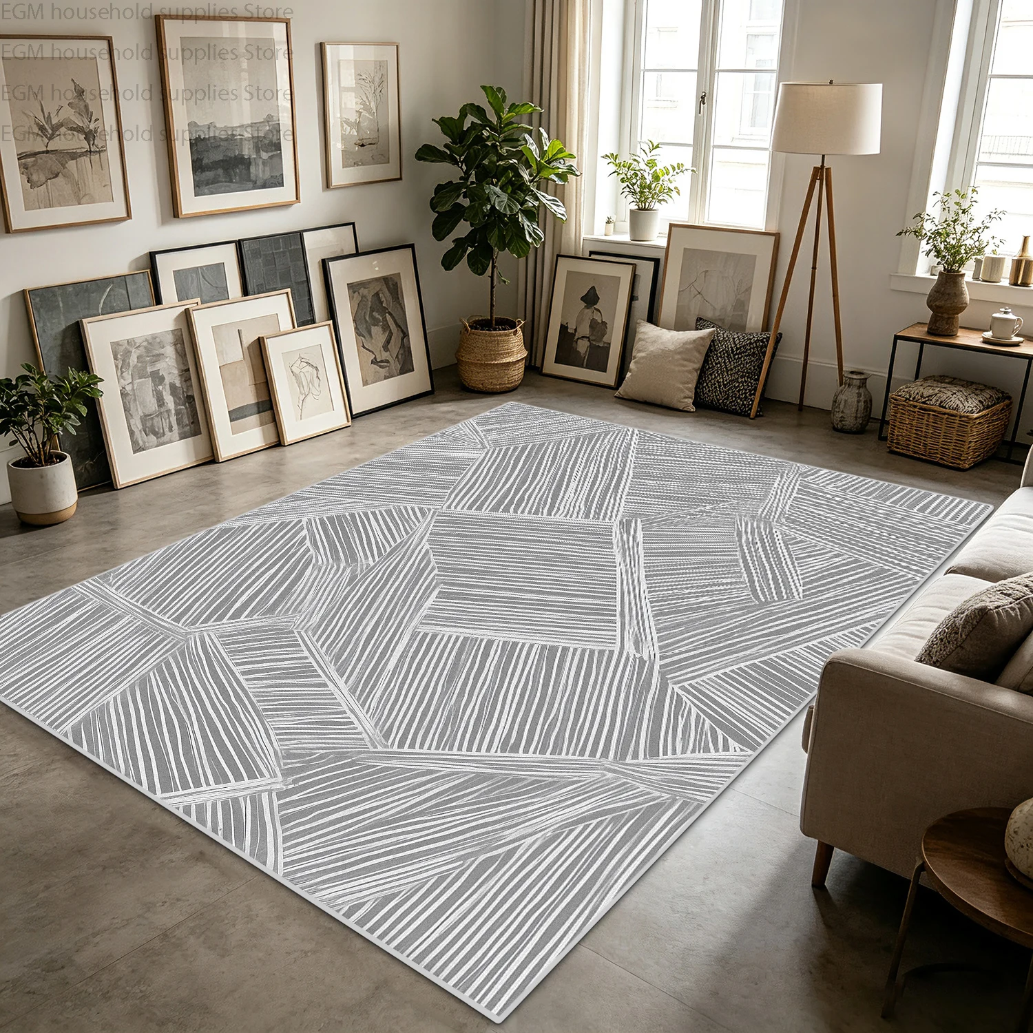 Nordic Light Luxury Gray Living Room Carpet Minimalism Geometric Decoration Home Sofa Area Rugs Non-slip Washable Bedroom Mat 러그
