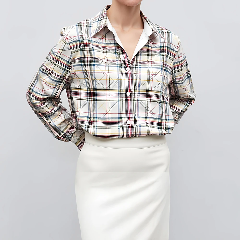 

Mia Muse Select Autumn Shirts 2025 Women's Retro Vintage Full Print Long Sleeve Shirt Collar Fitting Slim Office Lady Shirts