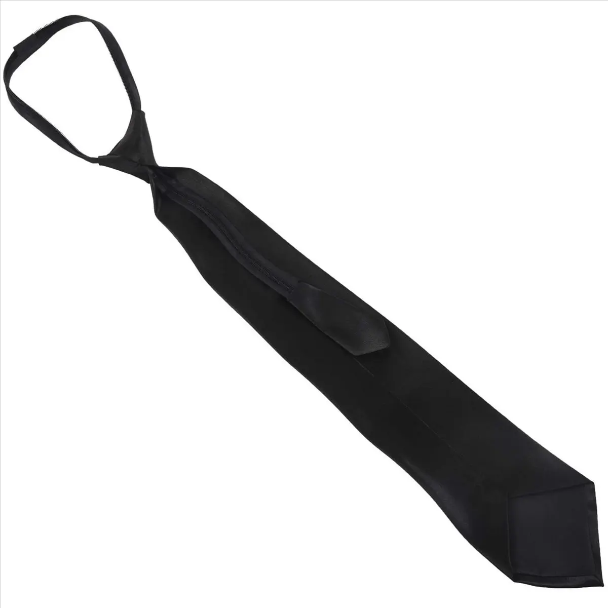 *BAAY 3X Men Solid Black Polyester Zip Up Necktie Smooth Zipper Tie