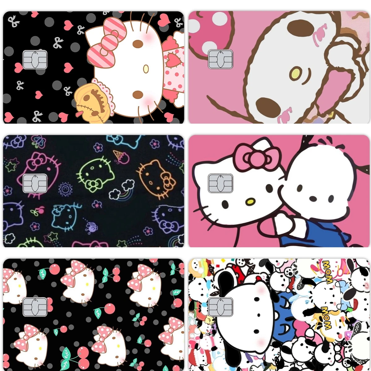 6pcs/set Sanrios Kawaii Credit Debit Card Stickers Anime Hello Kitty Kuromi Cinnamoroll Diy Bank Bus Waterproof Film Tape Skin