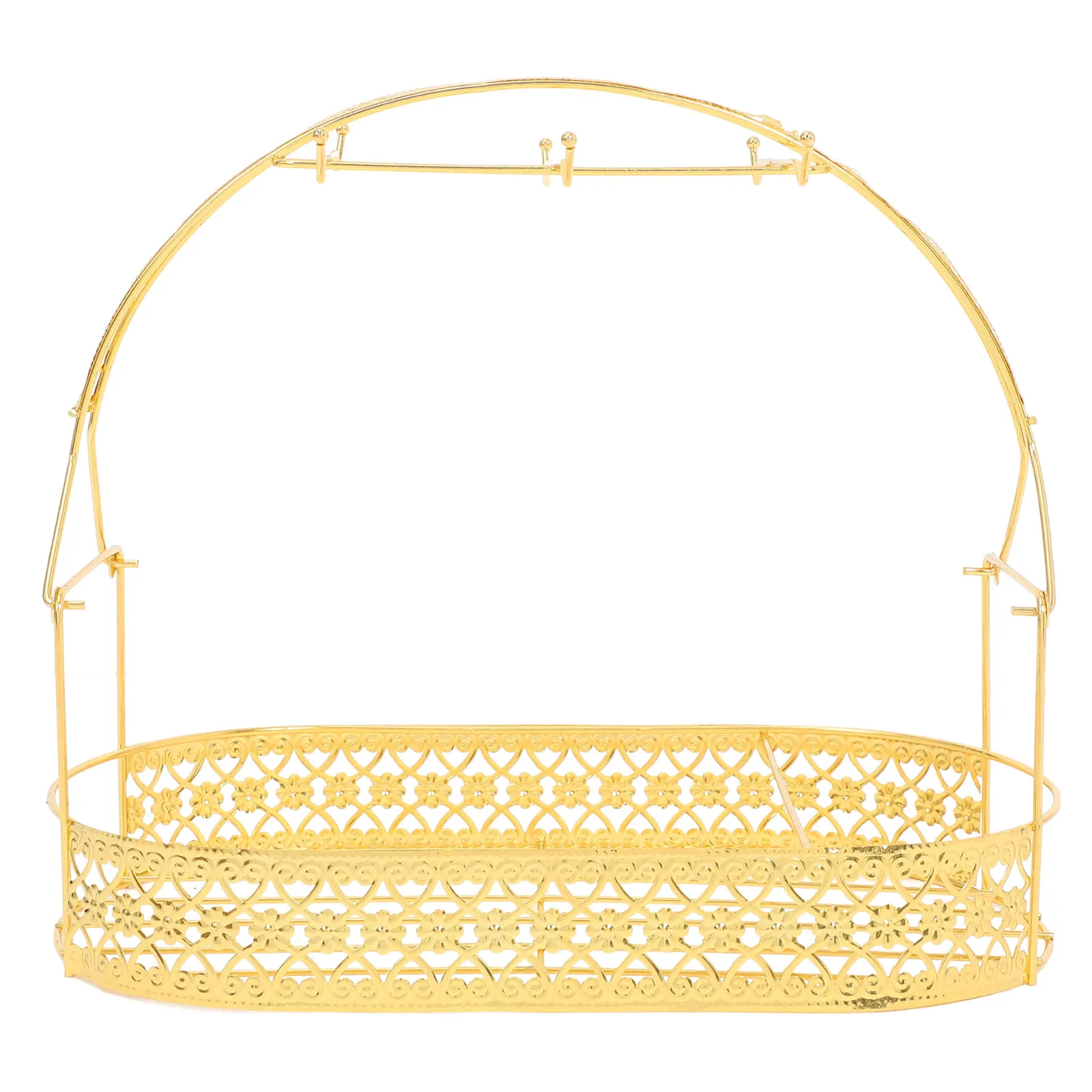 

6-Cup Wrought Iron Mug Rack Gold Plated Cup Organizer for Kitchen Countertop Space Saving Flatback Design with Storage Basket