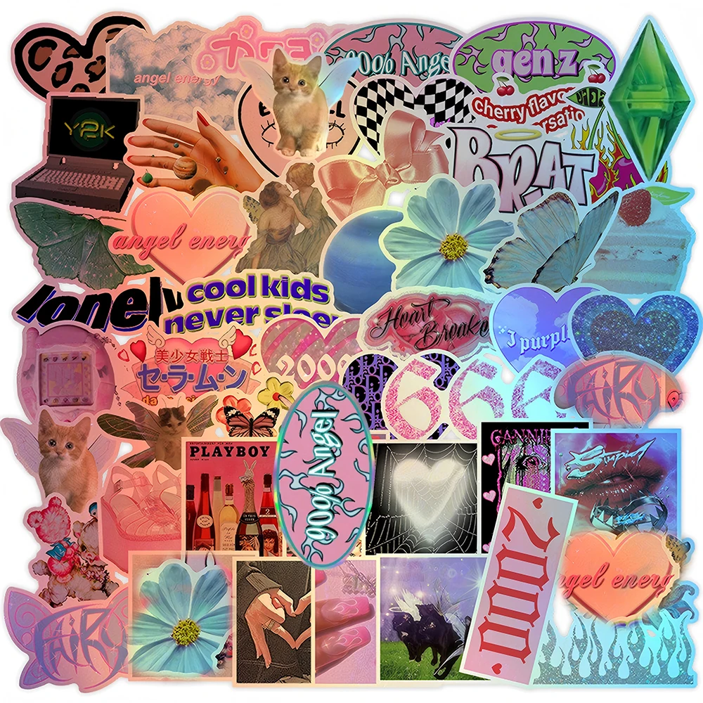 10/30/50 Stück rosa Laser-Y2K-Mädchen-Aufkleber, ästhetische Cartoon-Aufkleber, DIY, Scrapbooking, Laptop, Telefon, wasserfest, niedliche Kunst-Aufkleber