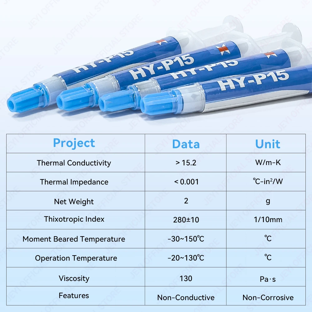 JEYI (15,2 W/m · K) pasta térmica de silicona de 2g para disipador de calor SSD y refrigeración de CPU/GPU, compuesto térmico de silicona para tarjeta gráfica de portátil