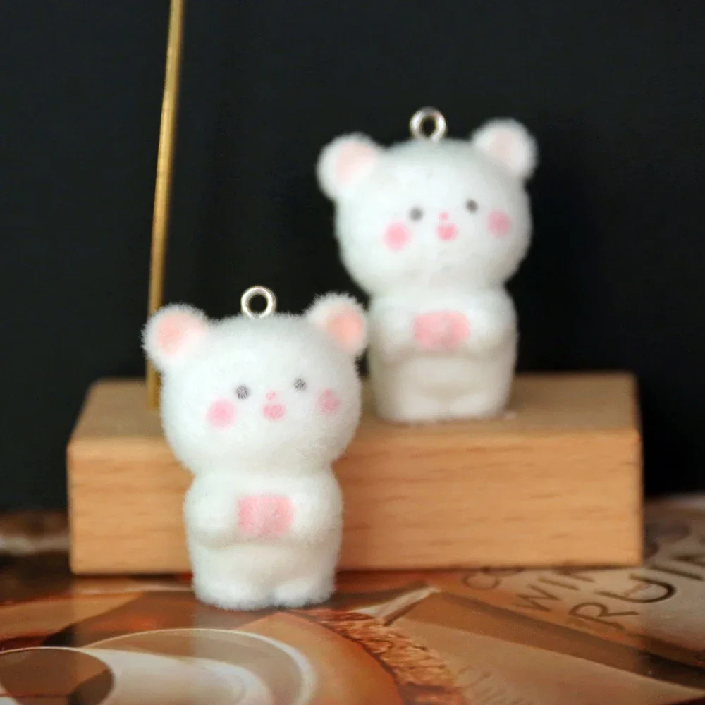 30Pcs 3D Kawaii Flocked Cat Charms Cartoon Animal Resin Pendant Earrings Keyrings Accessories for DIY Crafts Jewelry Make