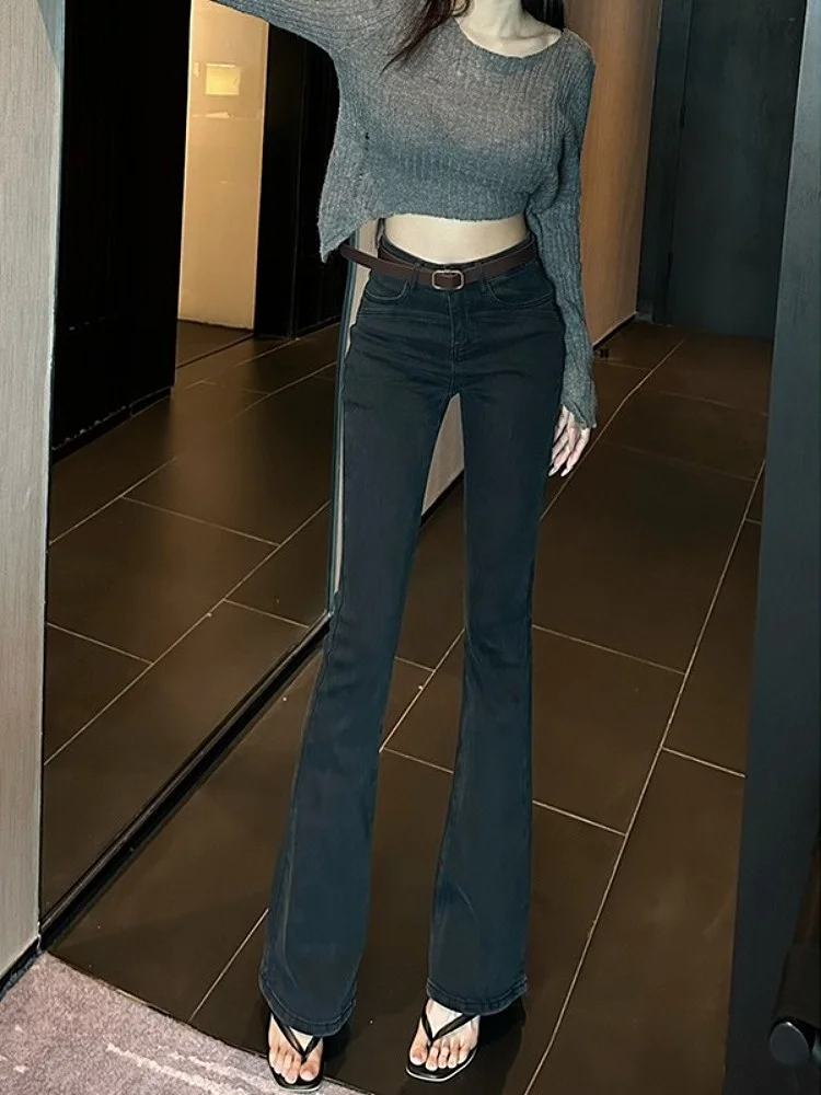 High Waist Bell Bot Jeans Women's Slim Fit ort plus Size Leg Lengthening Micro Flared Denim Pants Autumn New Sle