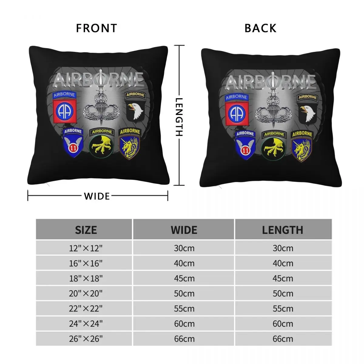 Army Airborne Divisions Past Present Square Pillowcase Polyester Linen Velvet Printed Decor Throw Pillow Case Sofa Seater Cover