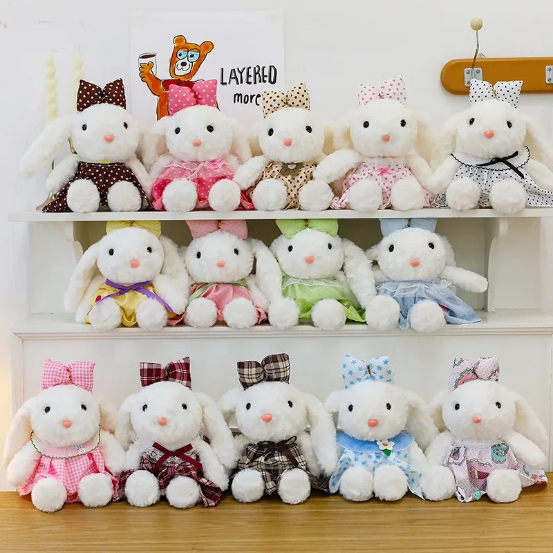 かわいいドレスを着たウサギのぬいぐるみバッグペンダントキーホルダーギフト、女の子への誕生日パーティーギフト