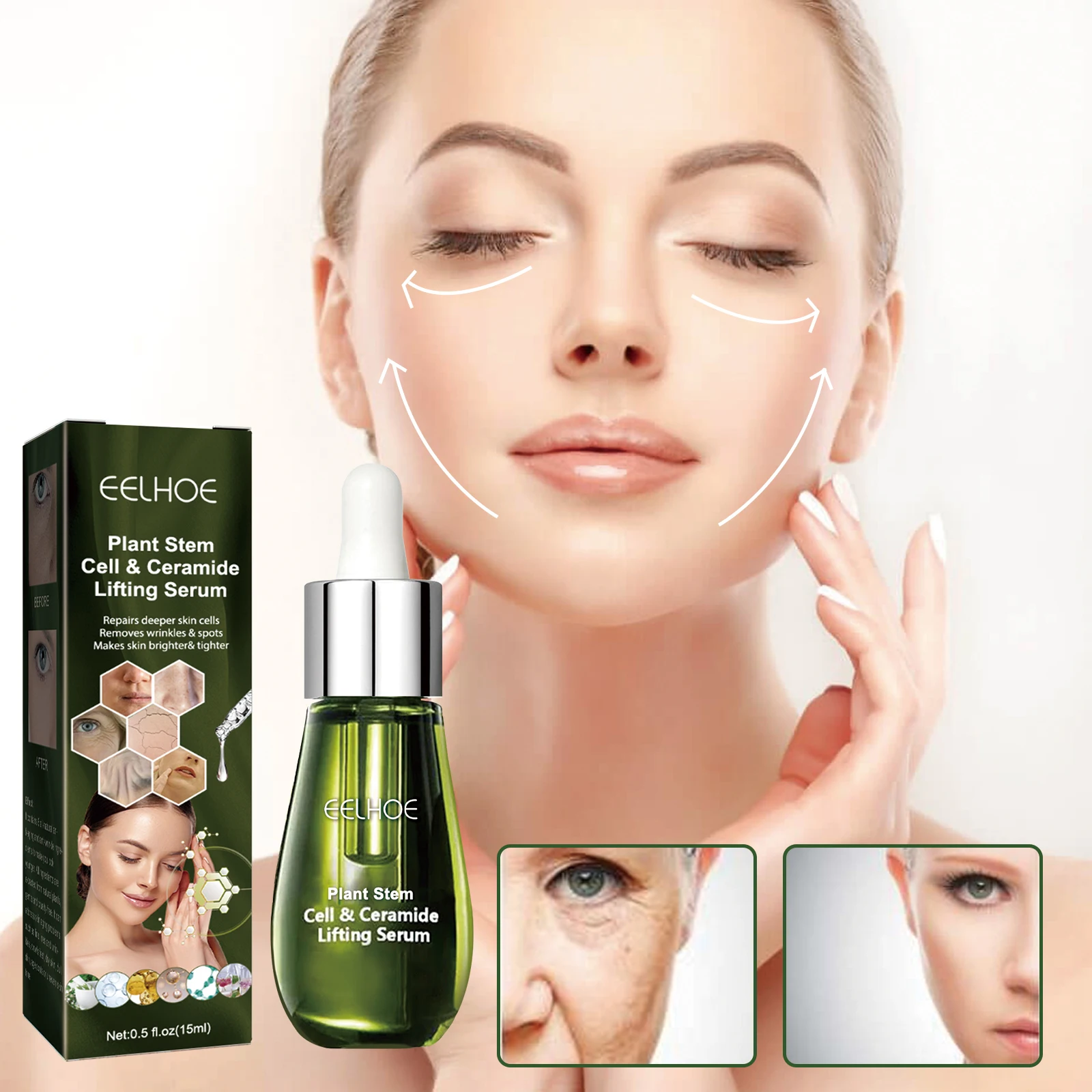 EELHOE Ceramide Serum Deep Conditioning Hydrating Moisturizing Firming Skin Wrinkle Reducing Serum 15ml Triple Bottles