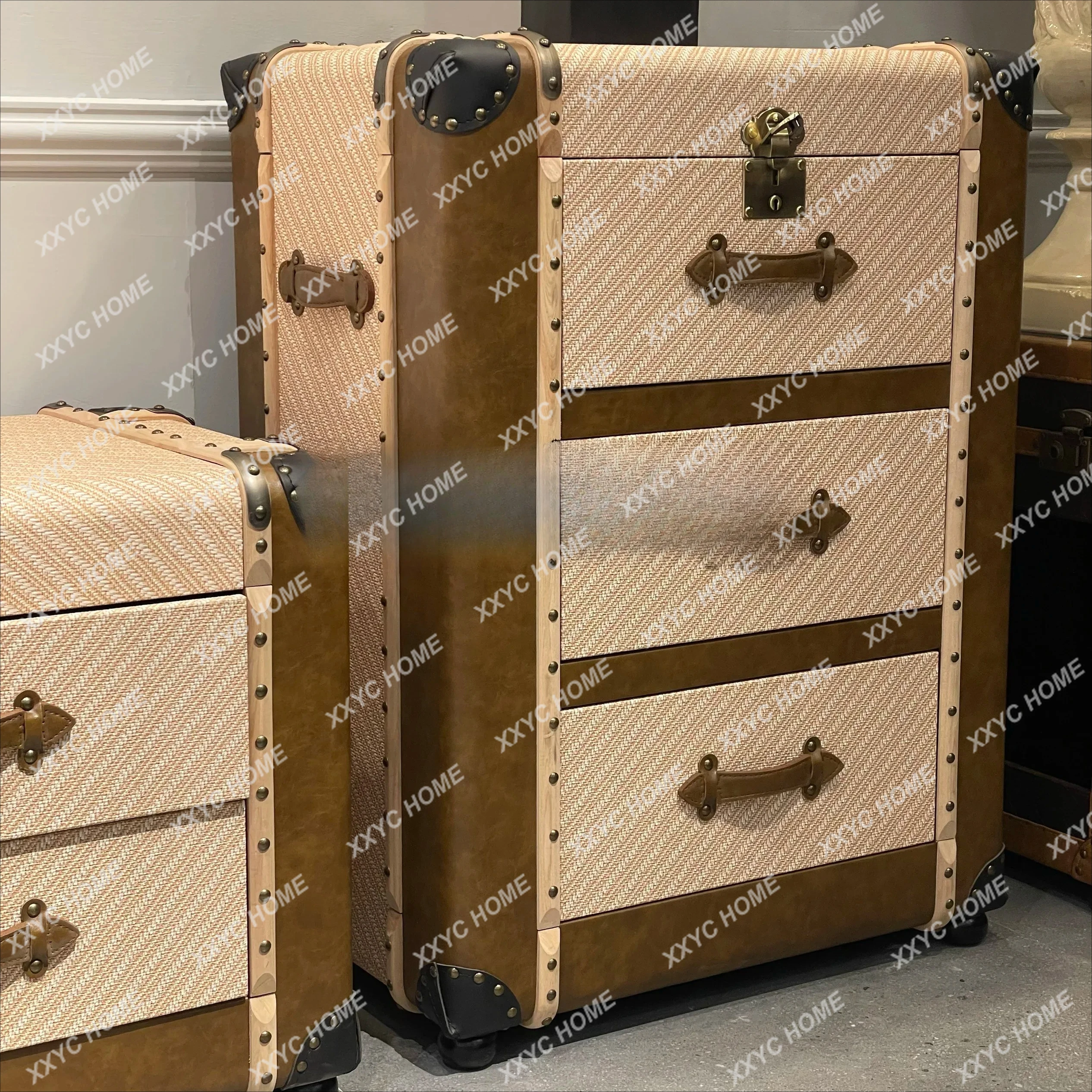 A Fashion retro medieval element chest orange retro creative vintage leather case dining side cabinet