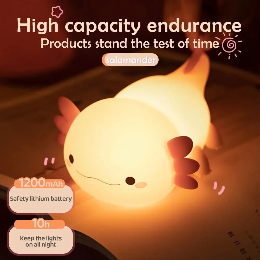 New Cute Axolotl Night Light Silicone Nightlights Nursery Sleeping Lamp for Baby Child Touch Control USB Rechargeable Table Lamp