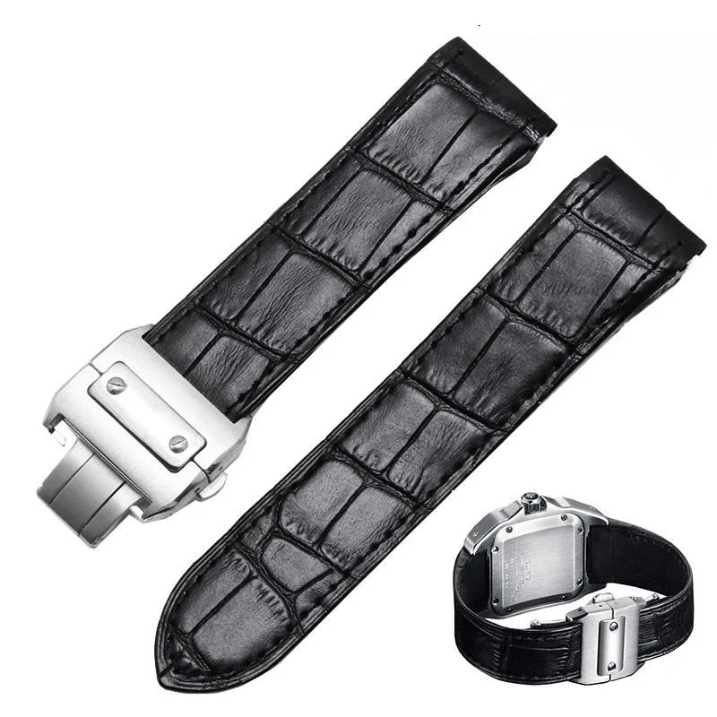 High quality leather watch strap suitable for cartier Santos strap Santos 100 men's and women's folding buckle strap 20mm 23mm