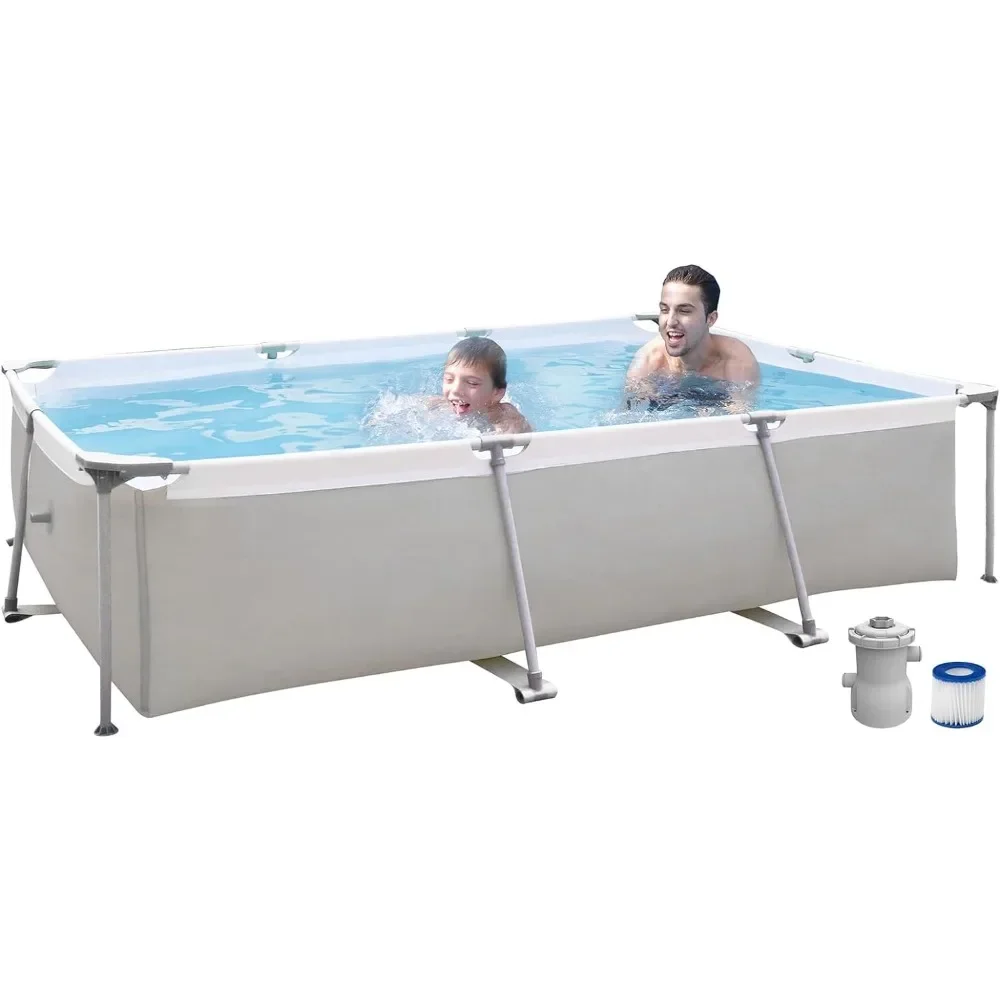 

Wicker Metal Frame Pool Above Ground Swimming Pool with Filter Pump,Outdoor Rectangle Frame Steel Frame Pool Outdoor Hot Tubs