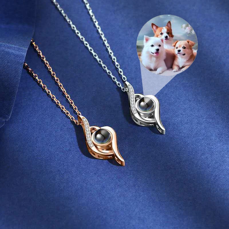 

Custom Projection Photo Necklace Women's Collarbone Chain Valentine's Day Gift For Girlfriend DIY Commemorative Pet Necklace