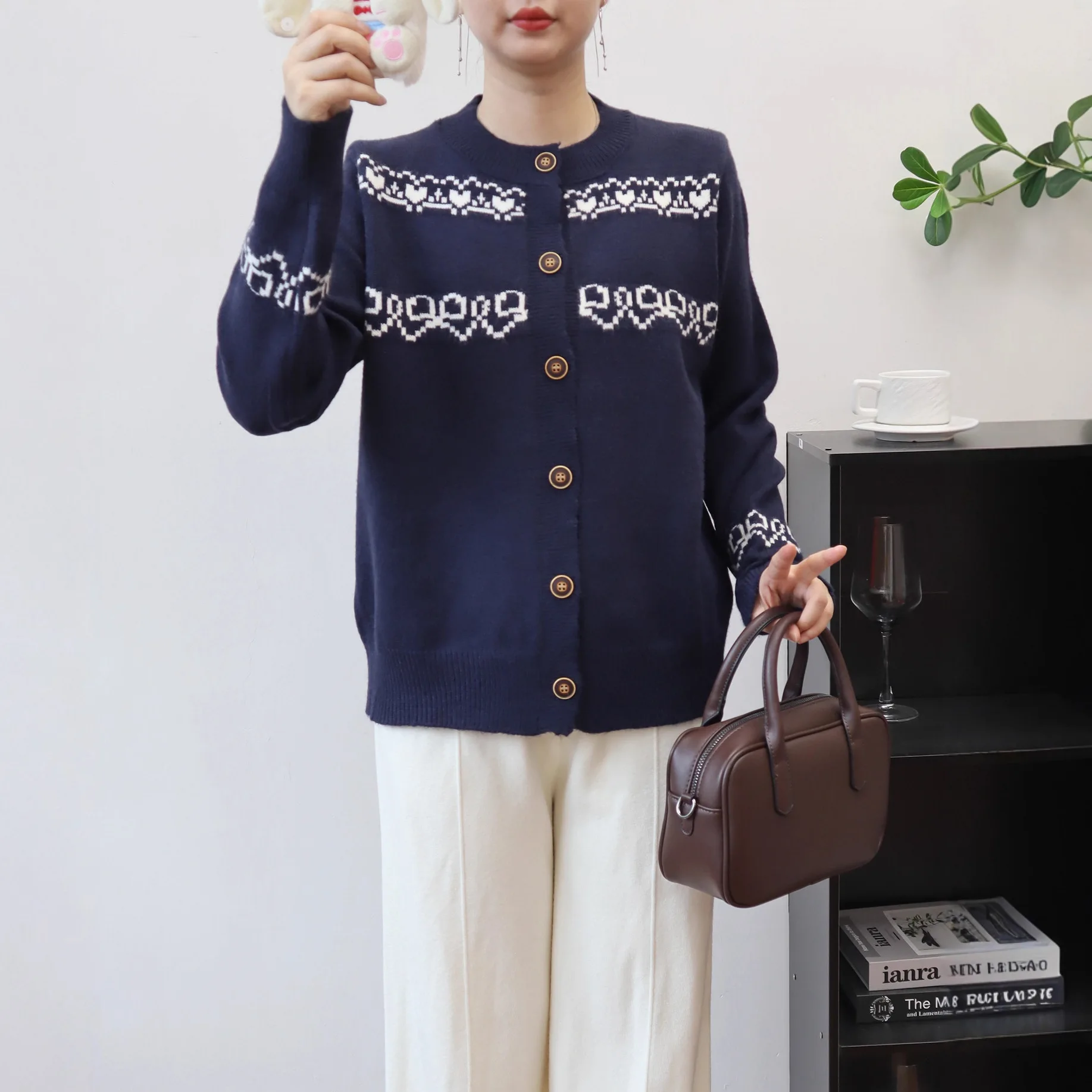 

Vintage New Fashion Autumn Winter Women's Color-coded Casual Trendy Long Sleeve Single-breasted Knitted Sweater Coats Female