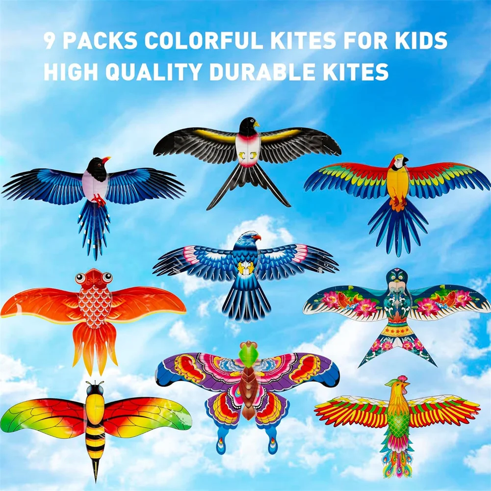 Mini cometa de caña de pescar para niños, loro de golondrina de mariposa vívida, pipas de peces dorados fáciles de volar para niños pequeños, parque de playa al aire libre para principiantes