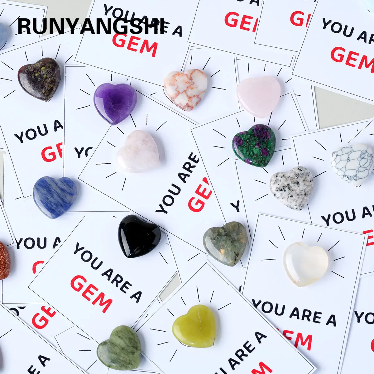 1PC Gemstone Healing Energy Heart Stones Set Mineral Rock Crystals Irregular Shape Natural Specimen Collection Gift Card