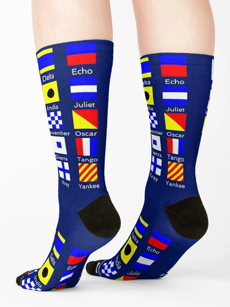 Sailing Nautical Signal Flag Alphabet Socks Non-slip Crossfit football moving stockings Socks Woman Men's