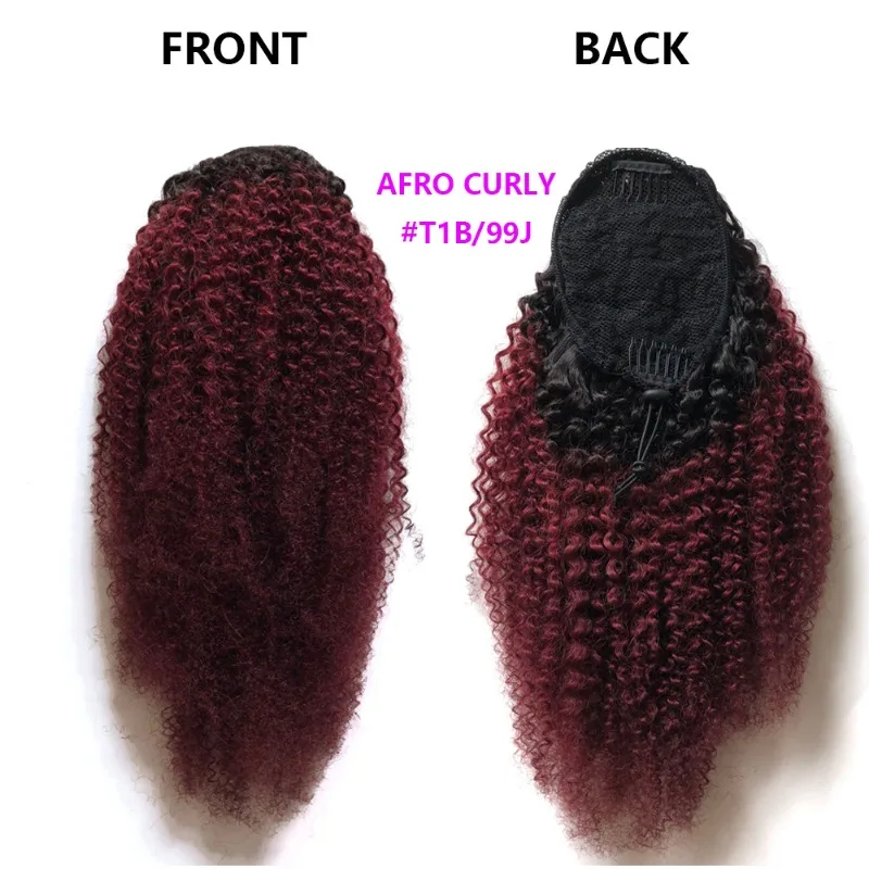 Pruik van echt haar Afro Krullend Trekkoord Paardenstaarthaar 3C 4A 2 #   4 #   Natuurlijke look Comfortabele pasvorm Hoogwaardig verstelbaar trekkoord