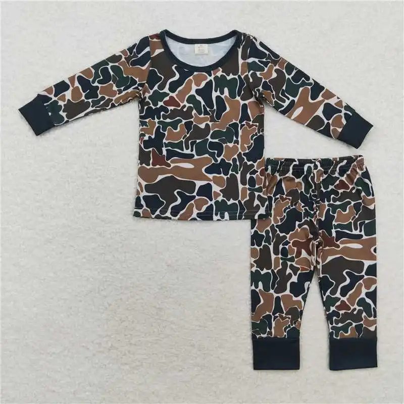 Großhandel heißer Verkauf Western Boutique Kinder Kleidung Baby Jungen Geschwister Bambus Tarnung Langarm Hosen Pyjama-Sets