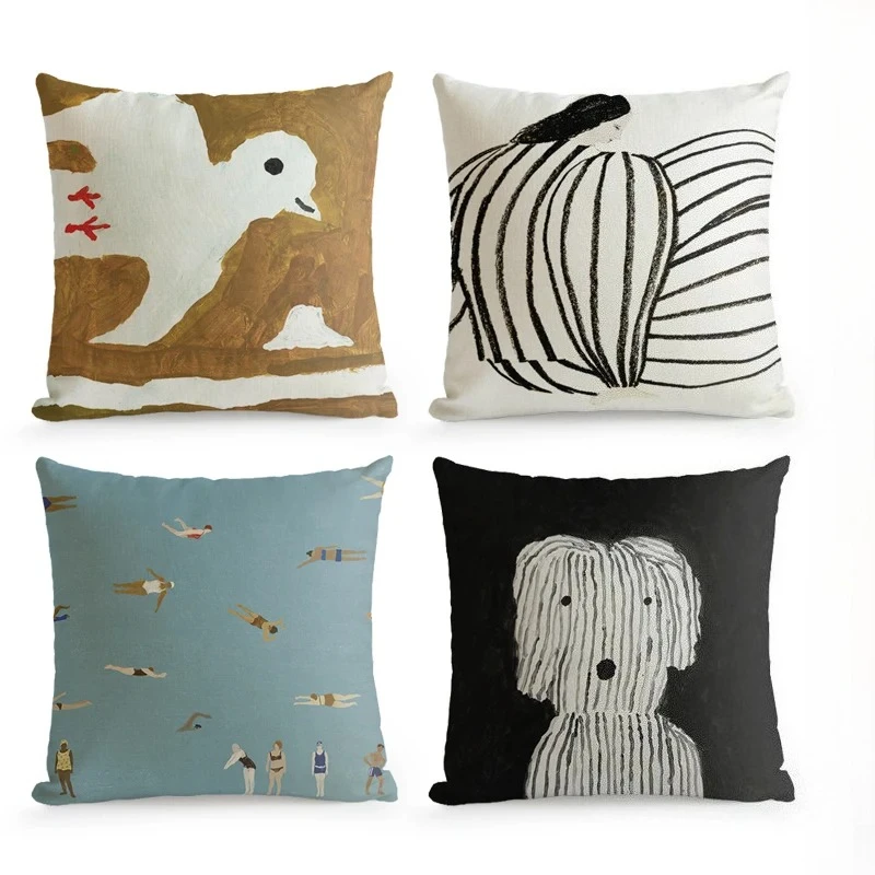 Trendy Hand Painted Luxury Cushion Covers Vintage Art Pillow Cases for Sofa Designer Living Room Decorative Home Accent Pillows