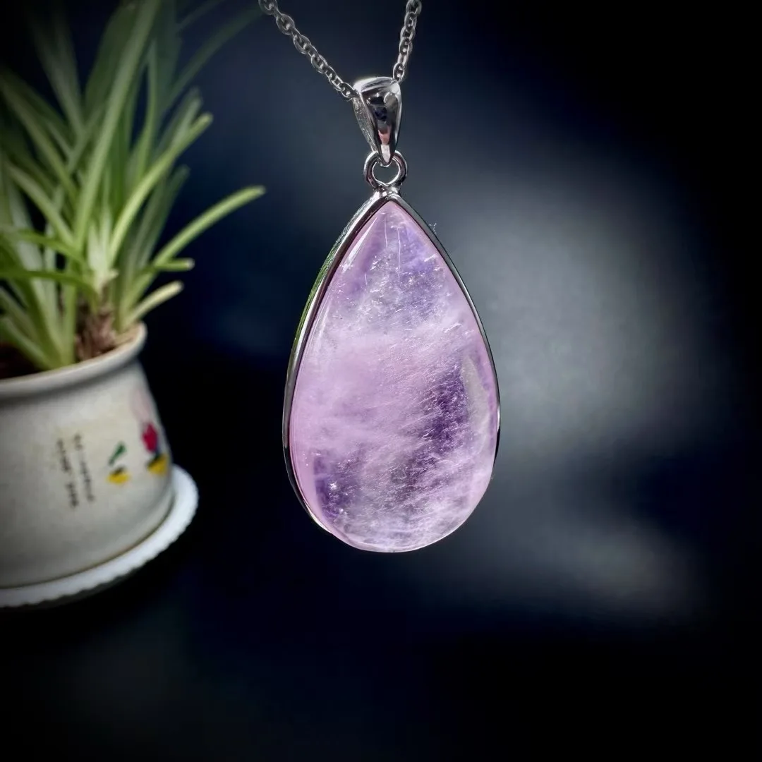 1Pc Natural Pink Beryl Morganite Pendant 925 Sterling Silver Oval Cabochon Water Drop Reiki Healing Stone Jewelry Gift For Women