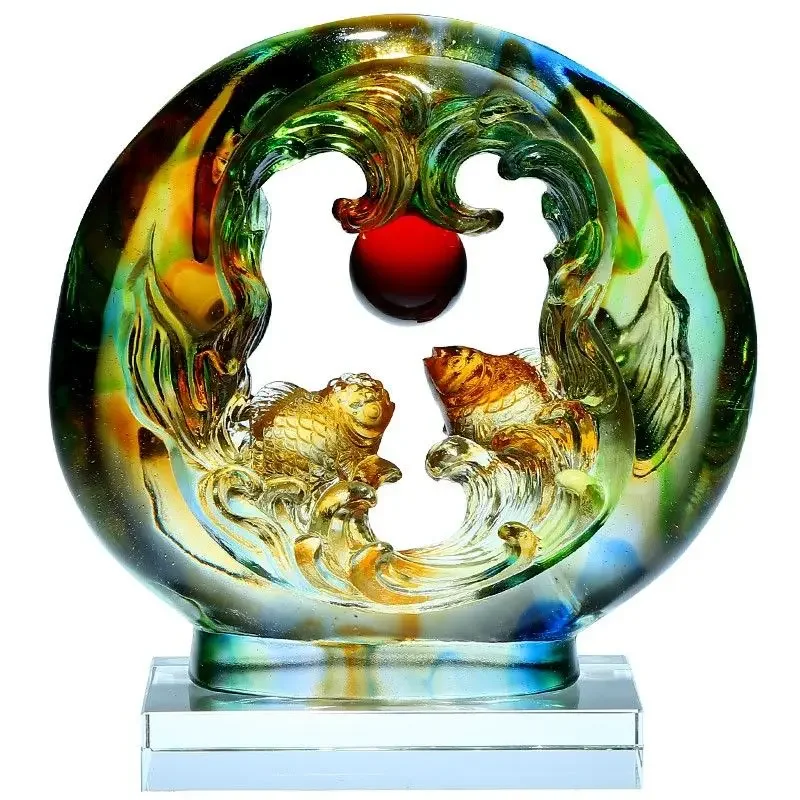 Glazed handicrafts fish art ornaments crystal living room atmosphere high-end gifts