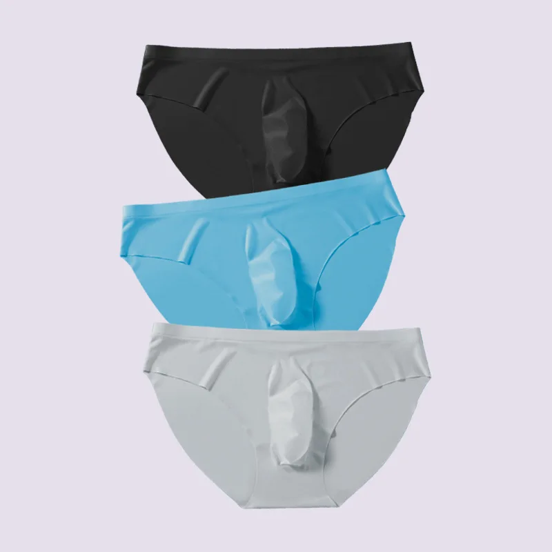 

Men Seamless Underwear Briefs Ice Silk Ultra-thin Transparent Underpants Male Summer Quick Dry Panties U Bulge Pouch Sexy Undies