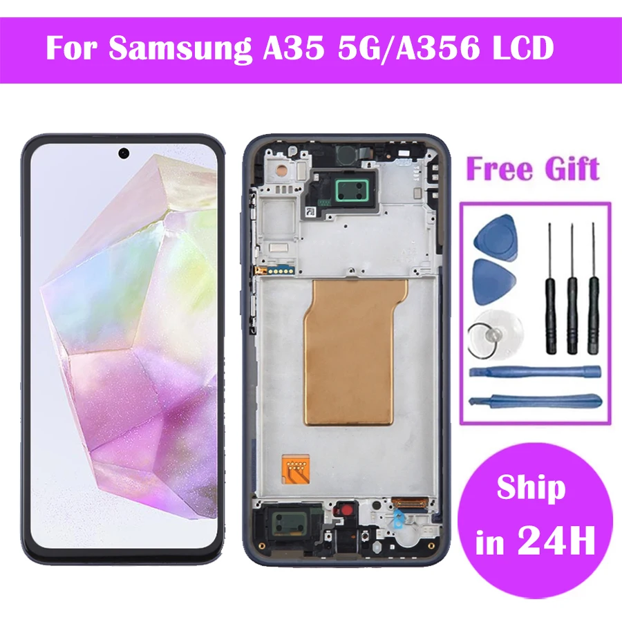 Tested For Samsung A35 5G LCD Display Touch Screen Digitizer Assembly For Samsung A356 Screen With Frame Replacement